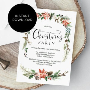 Christmas Party Invitation, Printable Invitation Template, Instant Download, Edit with TEMPLETT, WLP1127