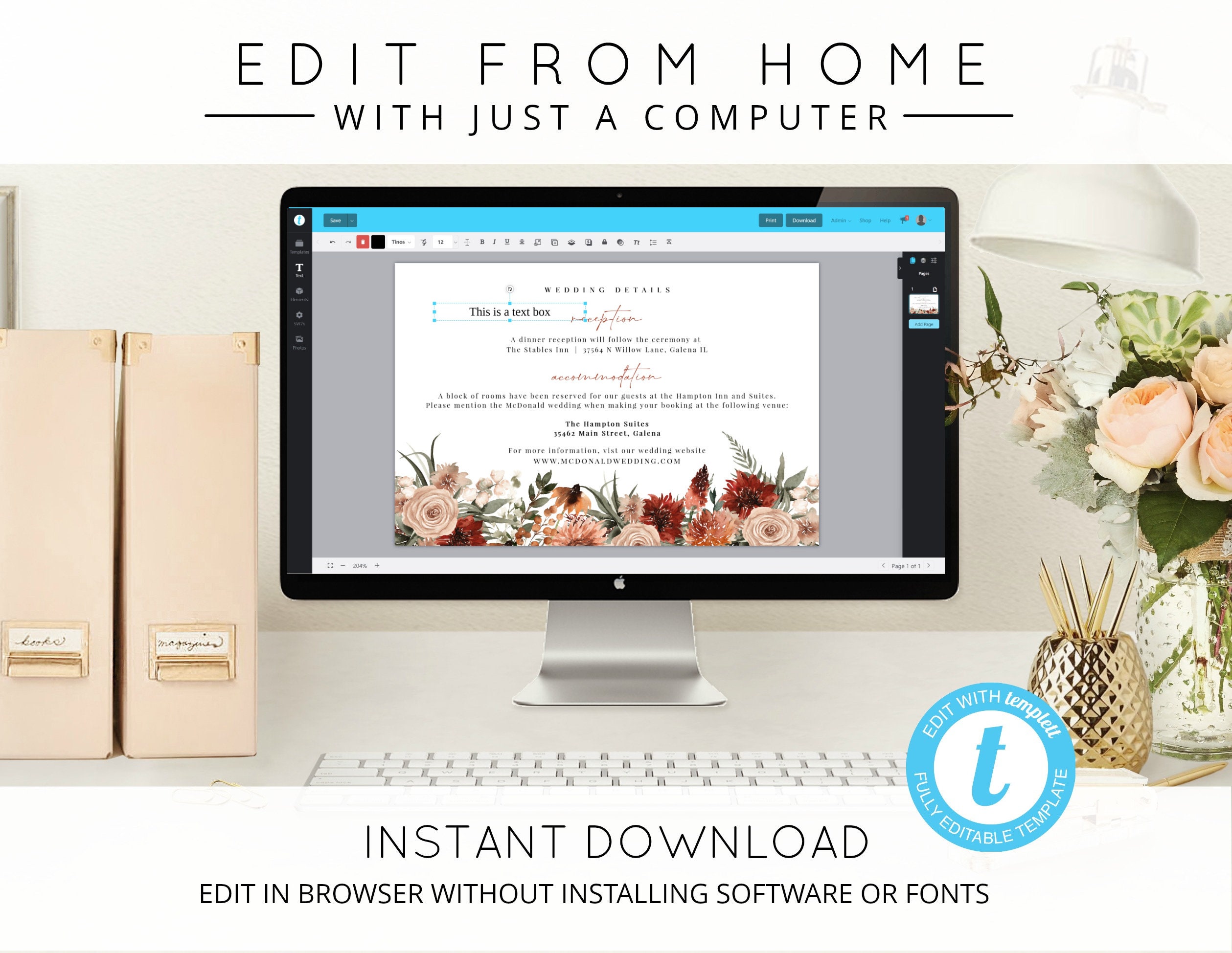Boho Wedding Program Template, Wedding Program Printable, Editable ...