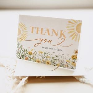 Sunshine Thank you Card, Sun Folded Thank you Card, Wildflower Card, A2 Thank You Folded Card Template, WLP-SWI 8402