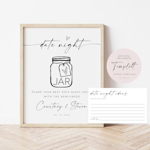 Minimalistisches Date-Night-Ideen-Schild, Hochzeits-Date-Night-Ratschläge, Date-Night-Karte, Hochzeitsschild, Brautparty-Spiel, TEMPLETT, WLP-LIN 7157