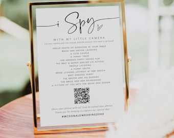 I Spy Wedding Game, Minimalist, Reception Game, Wedding Photo Hunt Game, Wedding QR Code, Fun Games, Edit with Templett, WLP-PAL 7471