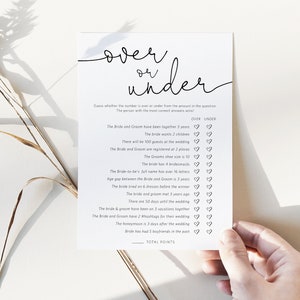 Over or Under Bridal Shower Game, Minimalist Bridal Shower Trivia Game ...