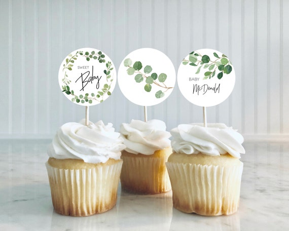 Greenery Baby Shower Cupcake Toppers Printable Cupcake Etsy
