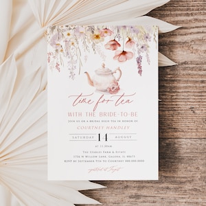 Bridal Shower Tea Party Invitation, Time for Tea with the Bride to Be, Floral Tea Party Invite, Edit with  TEMPLETT, WLP-PTE 6925