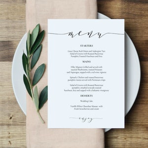 Szablon menu weselnego, karta menu do druku, menu weselne 5x7", natychmiastowe pobranie, edycja za pomocą TEMPLETT, menu kaligraficzne, WLP-SCR 1188