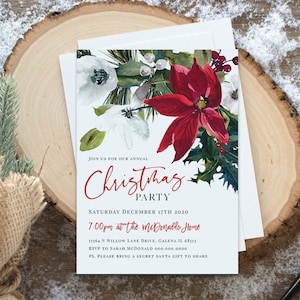 Christmas Invitation Printable, Poinsetta Christmas Invitation, Christmas Party Invitation, Instant Download, Edit with TEMPLETT, WLP3801