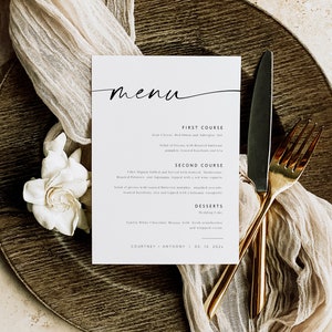 Wedding Menu Template, Printable Menu Card, 5x7 & 8x10 Wedding Menu Printable, Instant Download, Edit with TEMPLETT, WLP-LIN 7115