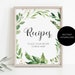 Greenery Recipes Sign, Bridal Shower Recipes Sign Template, 8x10 ...