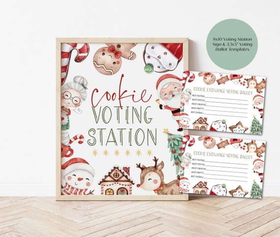 Christmas Cookies Voting Ballot & Sign, Editable Voting Card Template, Printable Cookie Voting Sign, Edit with TEMPLETT, WLP-RCO 6719