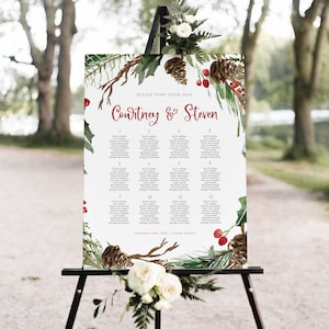 Christmas Seating Chart Poster, Holiday Wedding Seating Chart, Printable Seating Poster, Edit with TEMPLETT, WLP-RCW 6775