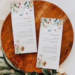 Wildflower Menu Card, Floral Menu Template, Wedding Menu, Instant Download, Printable Menu, 2 Sizes, Templett Menu Card, WLP-DUT 5536