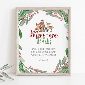 Christmas Mimosa Bar Sign, Woodland Baby Shower Momosa,  Mimosa Sign Template, 8x10, Christmas Momosa Bar Sign, TEMPLETT, WLP-WCH 3758