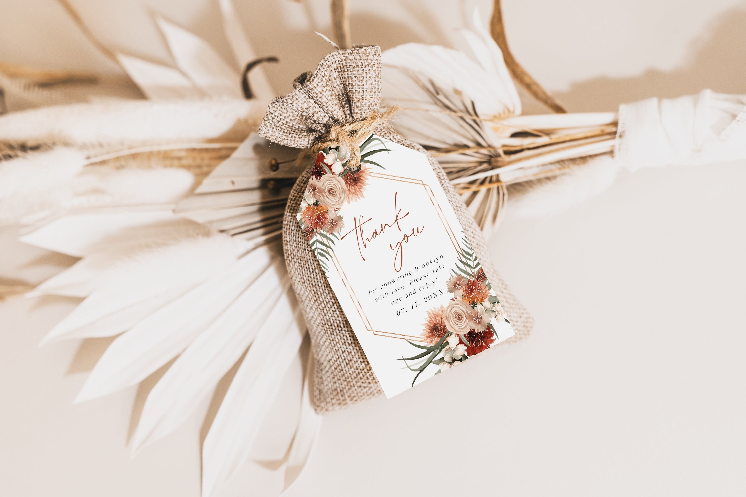 Boho Thank You Tag, Editable Favor Tag, Printable Favor Tag Template, Floral Favour Tag, Instant download, Edit with TEMPLETT, WLP-TER 6734