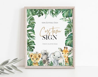 Jungle Custom Sign, (Portrait and Landscape), Safari Editable Sign Template, 8x10, Printable Shower Sign, Edit with TEMPLETT, WLP-SAF 3135