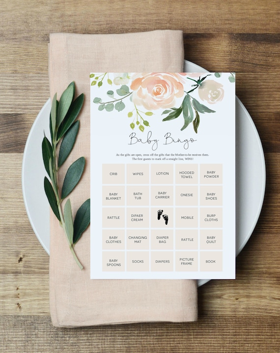 Peach  Baby Bingo, Peach Baby Shower Game, Printable Bingo Cards, Editable Bingo Card, Edit with TEMPLETT, WLP-PEA 2626