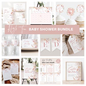 Tea Baby Shower Invitation Bundle, Printable Tea Party Baby Shower Invitation and Games, Baby Shower Decorations Set, TEMPLETT, WLP-PTE 7370