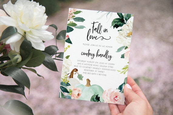 Fall Bridal Shower Invitation, Floral Wreath Pumpkin Invitation, Fall in Love Invitation Template, DIY Instant download, WLP-PPU 1041