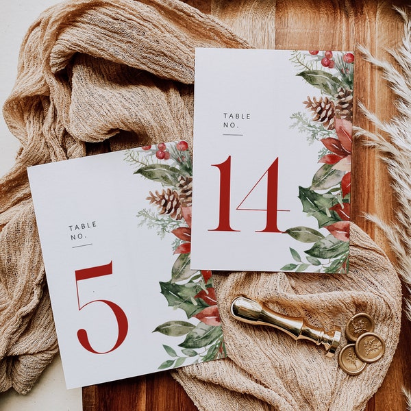 Christmas Printable Table Numbers, Holiday Table Numbers, 5x7 & 4x6, Gold Christmas Table Numbers, Table Number Signs, WLP-CHS 6779