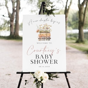 A New Chapter Begins Welcome Sign Poster, Storybook Baby Shower Welcome Sign, Editable Poster Template,  TEMPLETT, WLP-WBO 8316