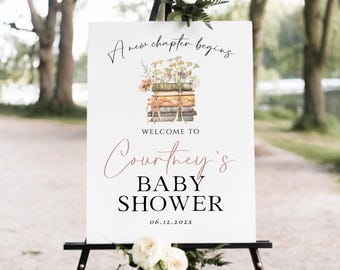 A New Chapter Begins Welcome Sign Poster, Storybook Baby Shower Welcome Sign, Editable Poster Template,  TEMPLETT, WLP-WBO 8316