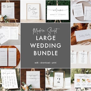 Modern Wedding Bundle, Editable Wedding Invitation Bundle, Calligraphy Wedding Signage Bundle, Edit with TEMPLETT, WLP-PAL 5564