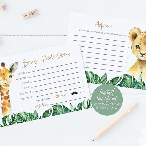 Jungle Baby Shower Advice Card Printable Safari Baby Etsy