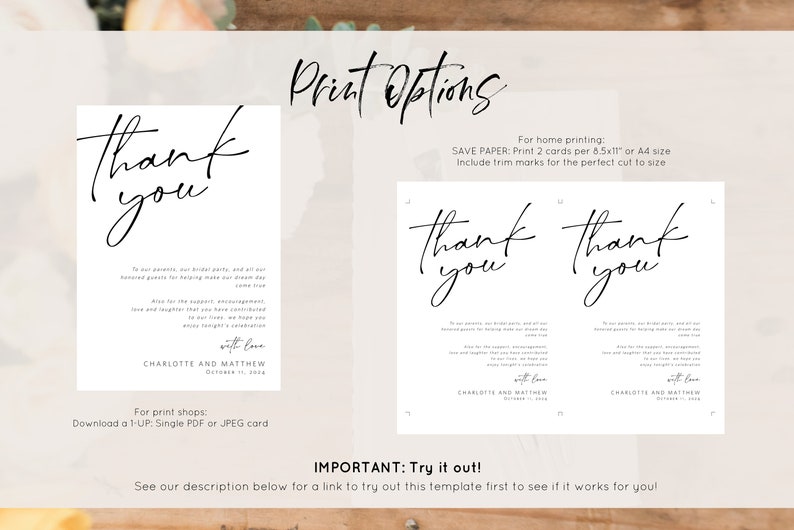Wedding Thank You Note Printable Thank You Card Template | Etsy