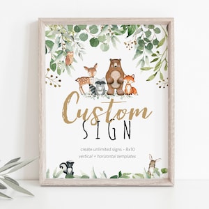 Woodland Custom Sign, (portret en landschap), Woodland bewerkbare tekensjabloon, 8x10, afdrukbaar douchebord, bewerken met TEMPLETT, WLP-RWW 4720