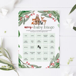 Christmas Baby Bingo, Woodland christmas Baby Shower Game, Printable Bingo Cards, Editable Bingo Card, Edit with TEMPLETT, WLP-WCH 3759