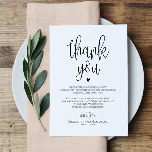 Wedding Thank You Note Printable Thank You Card Template - Etsy