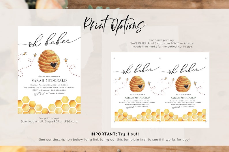 Bee Baby Shower Invitation, Baby Shower Bundle, Baby Shower Invitation Set, Bee Books for Baby Card, Diaper Raffle, TEMPLETT, WLP-BEE 3299 bild 5