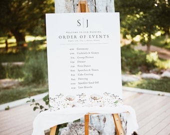 Wedding Order of Events Poster, Wildflower Wedding Poster Template, Floral Order of Events Sign, 5 Sizes, Edit with TEMPLETT, WLP-IKE 4750