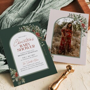 Christmas Baby Shower Invitation, Holiday Baby Shower, Modern Baby Shower, Christmas Wreath Baby Shower Invite, TEMPLETT, WLP-WWL 7774
