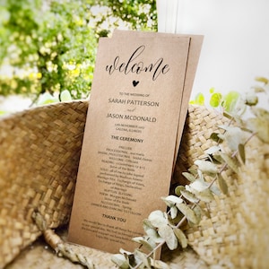 Calligraphy Wedding Program Template, Printable Wedding Program, Welcome Wedding Program Card, Instant Download,Edit with TEMPLETT, WLP839