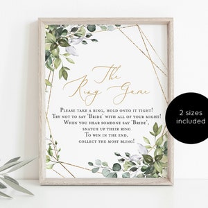 The Ring Game, Greenery Bridal Shower Game, Geomtetric Ring Game, Don&#39;t say Bride game, Instant Download, WLP-GGE 1528