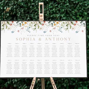 Wildflower Seating Chart, Greenery Printable Seating Chart, Instant Download, Edit with TEMPLETT, Floral Seating Chart Poster, WLP-DUT 5600