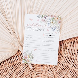 Wildflower Baby Predictions Card, Boho Baby Predictions Template, Wildflower Wishes for Baby Card, Edit with TEMPLETT, WLP-PAS 8371