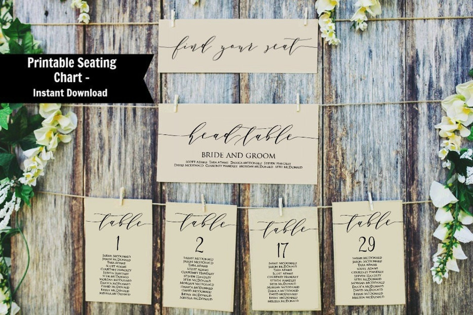 Seating Chart Cards Printable Table Seating Plan Wedding | Etsy