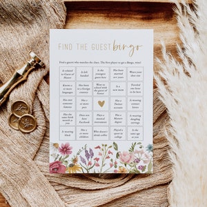 Find the Guest Bingo, Wildflower Shower Game Card, Get to Know You Game, Mingling Bingo Game Card, Edit with TEMPLETT, WLP-WIL 7376
