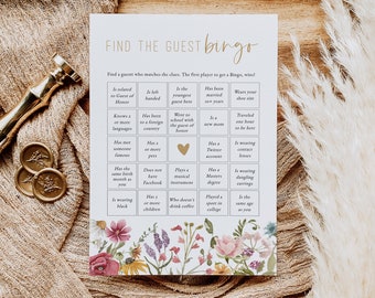 Find the Guest Bingo, Wildflower Shower Game Card, Get to Know You Game, Mingling Bingo Game Card, Edit with TEMPLETT, WLP-WIL 7376