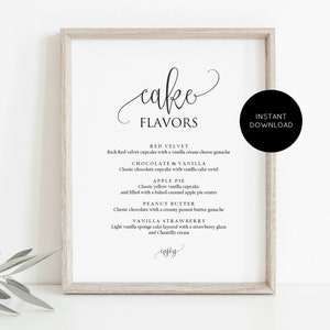 Kuchengeschmacksschild, druckbares Hochzeitstortenschild, Hochzeitstortenmenüschild, Sofortiger Download, Bearbeiten mit TEMPLETT, WLP-ELE 1539