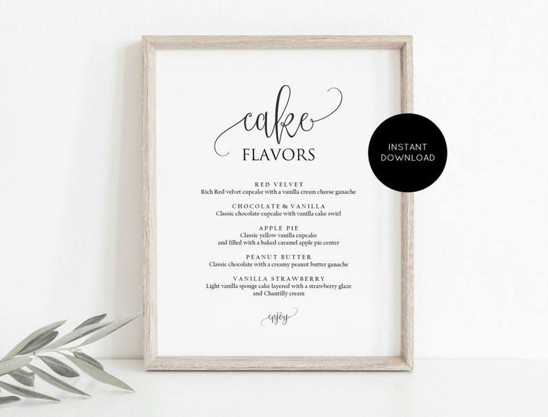 Cake Flavors Sign Printable Wedding Cake Sign Wedding Cake - Etsy