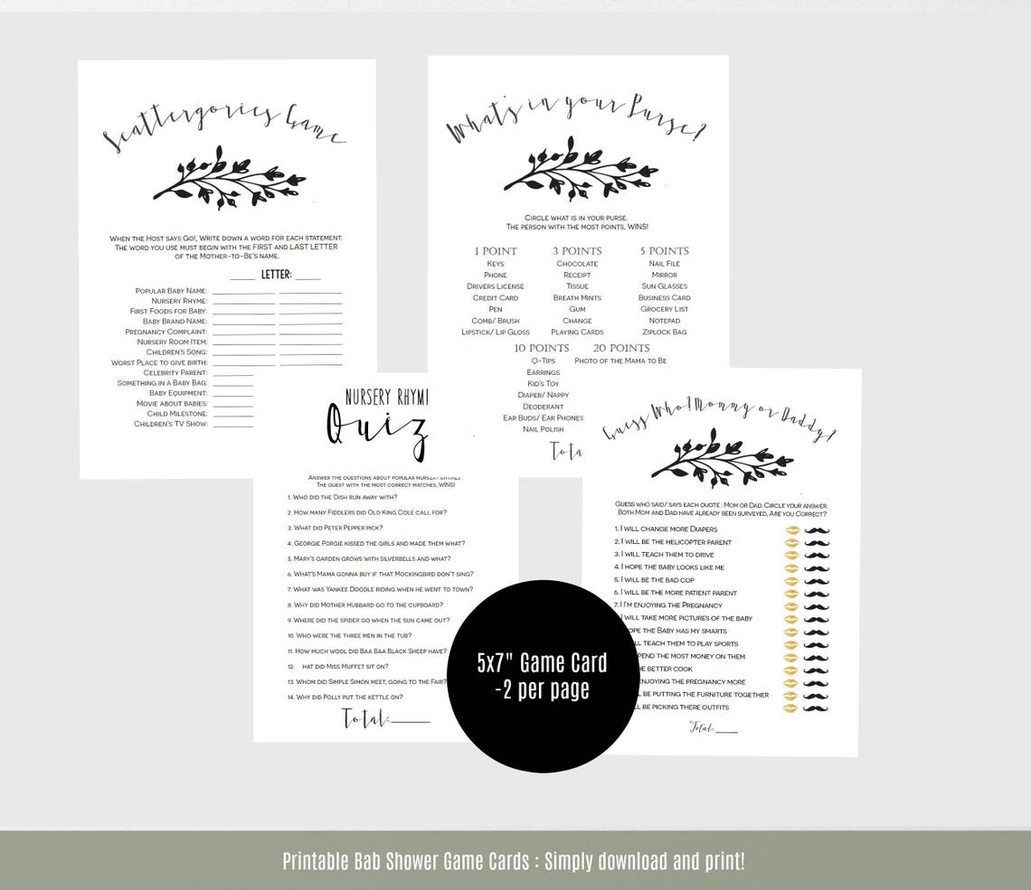 Baby Shower Games Printable Rustic Shower Games Set of 8 | Etsy