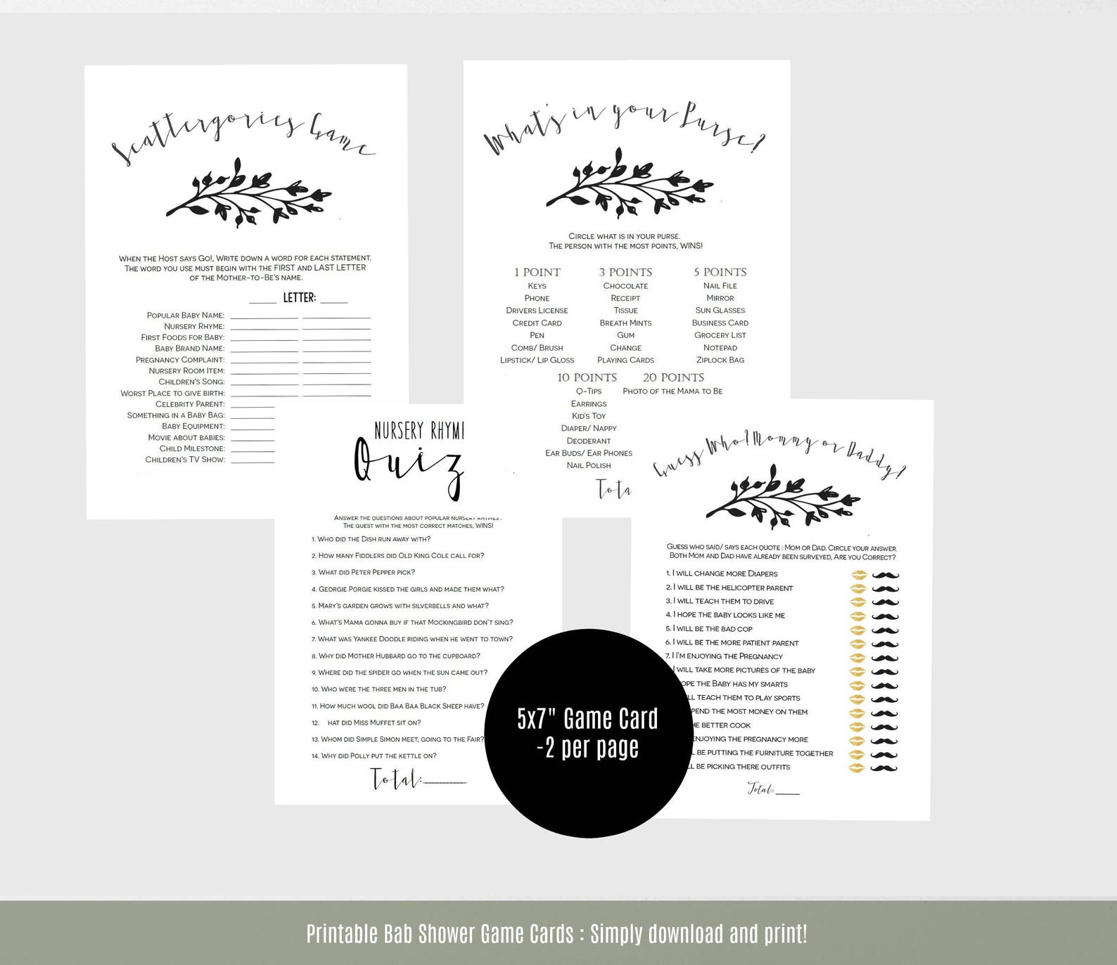 Baby Shower Games Printable Rustic Shower Games Set of 8 | Etsy