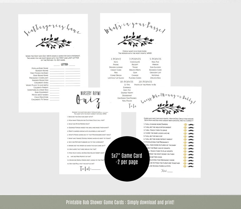Baby Shower Games Printable Rustic Shower Games Set of 8 | Etsy