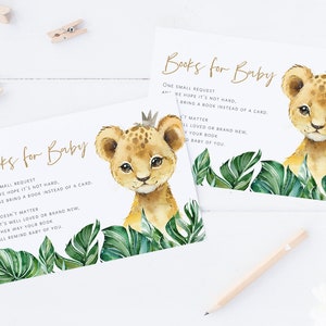 Jungleboeken voor babykaart, bijlagekaartsjabloon, boekaanvraagkaart, Safariboekaanvraag, leeuwenboeken voor baby, TEMPLETT, WLP-SAF 3347
