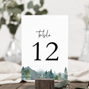 Mountain Wedding Table Numbers, printable Table Numbers Template, Edit with TEMPLETT, Reception Table Numbers, WLP-MOU 2608