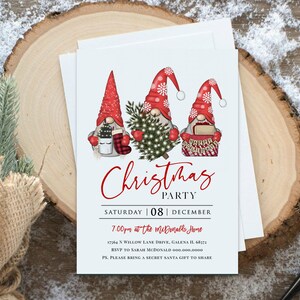 Christmas Invitation Printable, Christmas Gnomes Invitation, Holiday Party Invitation, Instant Download,  TEMPLETT, WLP3798
