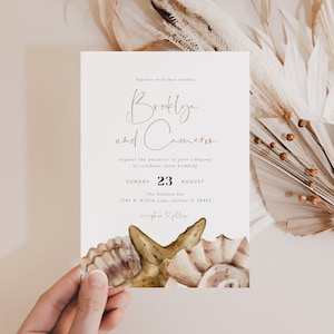 Seashell Wedding Invitation, Beach Wedding Invitation Set, RSVP, Details Card & Thank You Card, Instant Download, Templett, WLP-SSH 4145 image 3