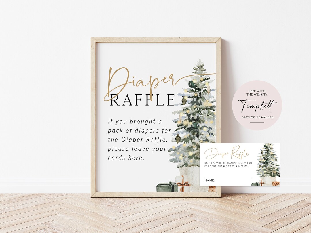 Christmas Baby Shower Diaper Raffle Sign and Raffle Tickets, Diaper ...